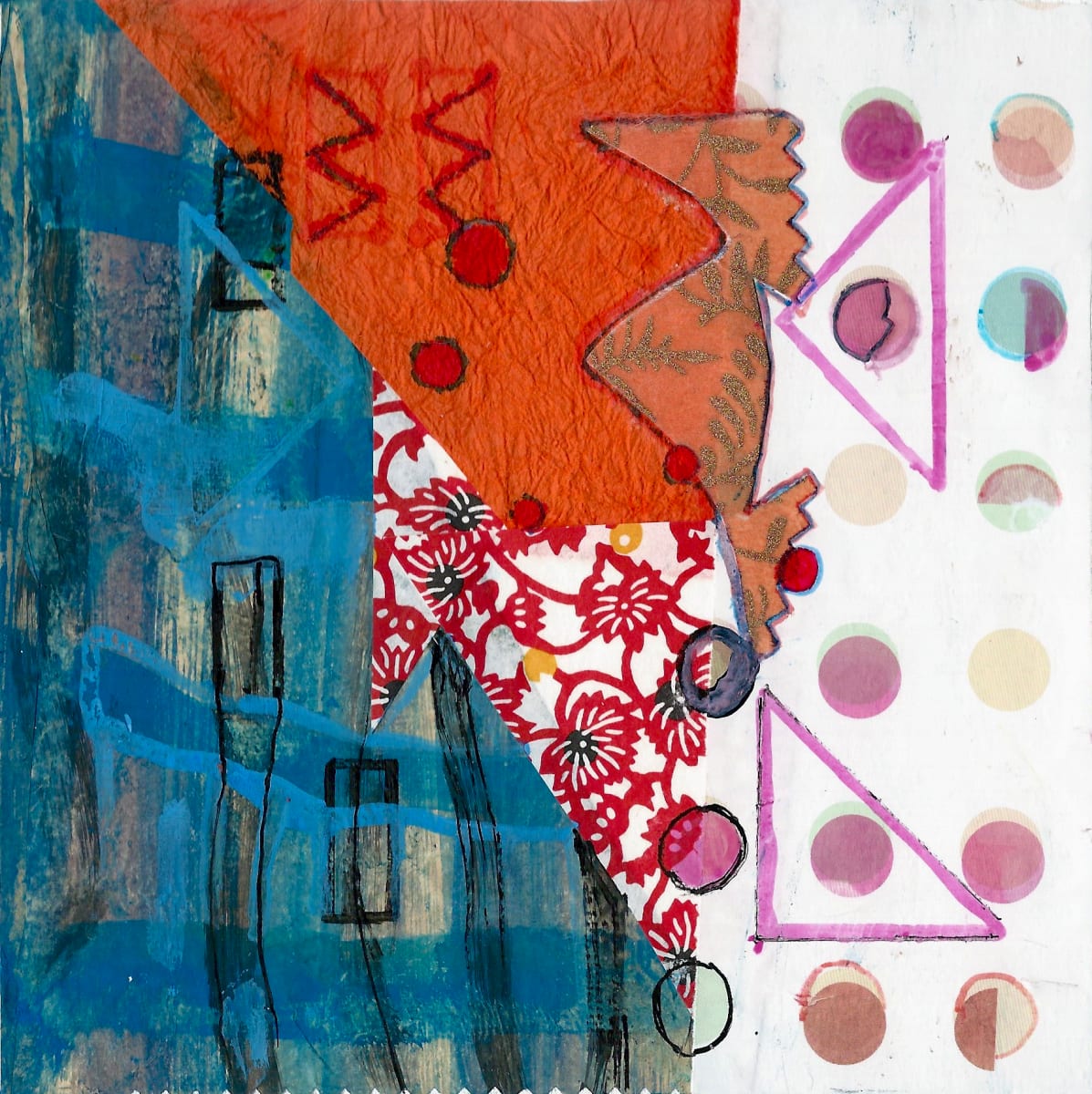 Blue voices 1 and 2 by Vasu Tolia  Image: Blue voices 1 - An interplay of collage papers with shapes, writing and music 