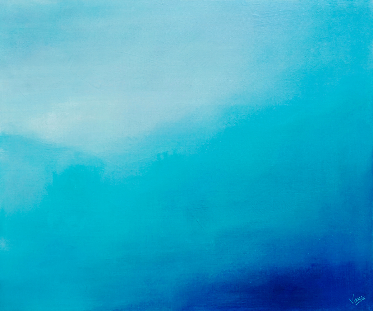 Calm by Dr. Vasundhara (Vasu) Tolia  Image: A very soothing monochromatic artwork in different hues of blue , takes one in the realm of meditation, peacefulness 