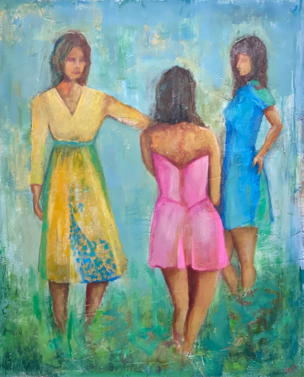 Hiking that way by Vasu Tolia  Image: Three. women out on a hike, one leads the way
