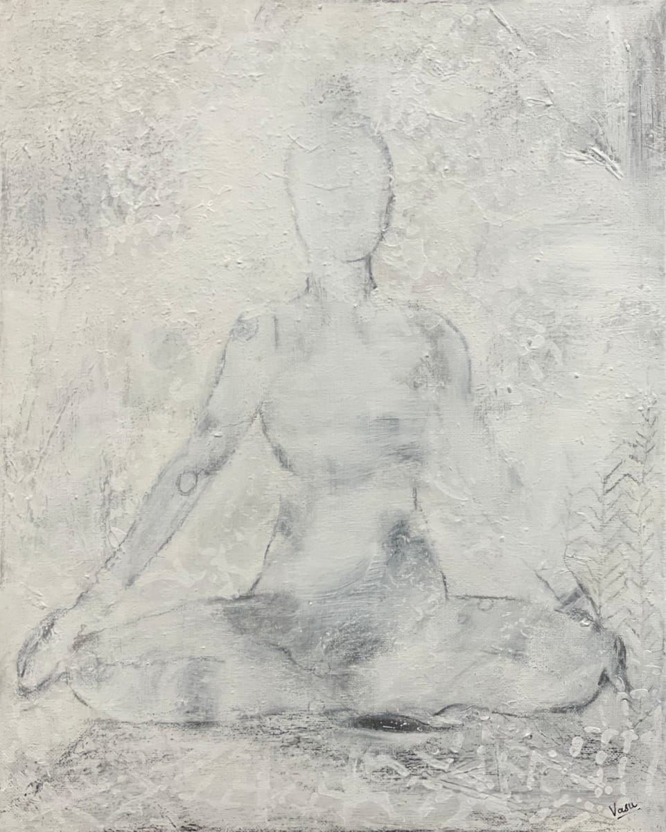 Introspection by Vasu Tolia  Image: This simple painting shows a sketch of a person sitting in meditation and wisps of light are emanating from and around him/her while in meditation. I purposely chose to blur the entire scene to add to the mystique of the artwork.
