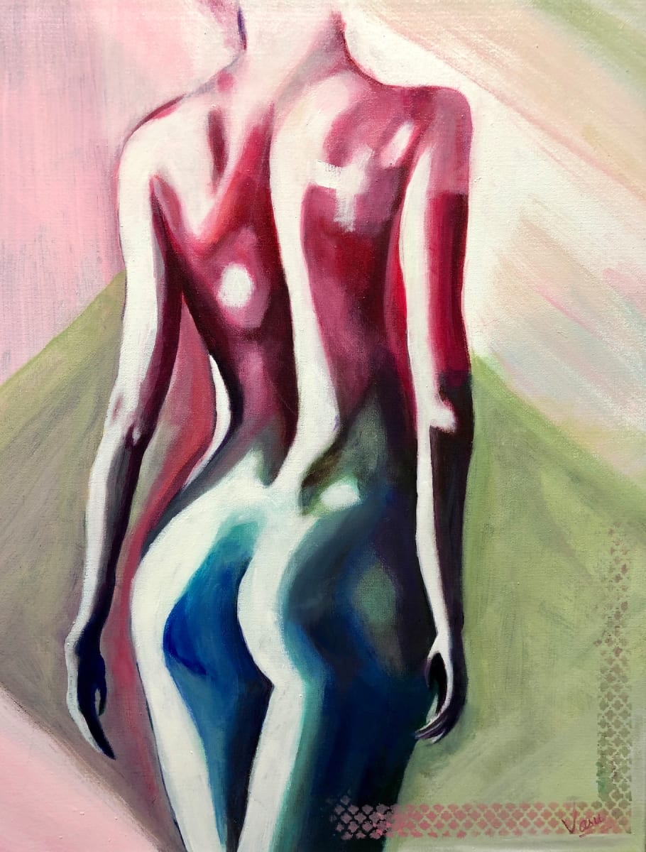 Naturism by Vasu Tolia  Image: Backview of a nude woman portrayed in colors of rainbow