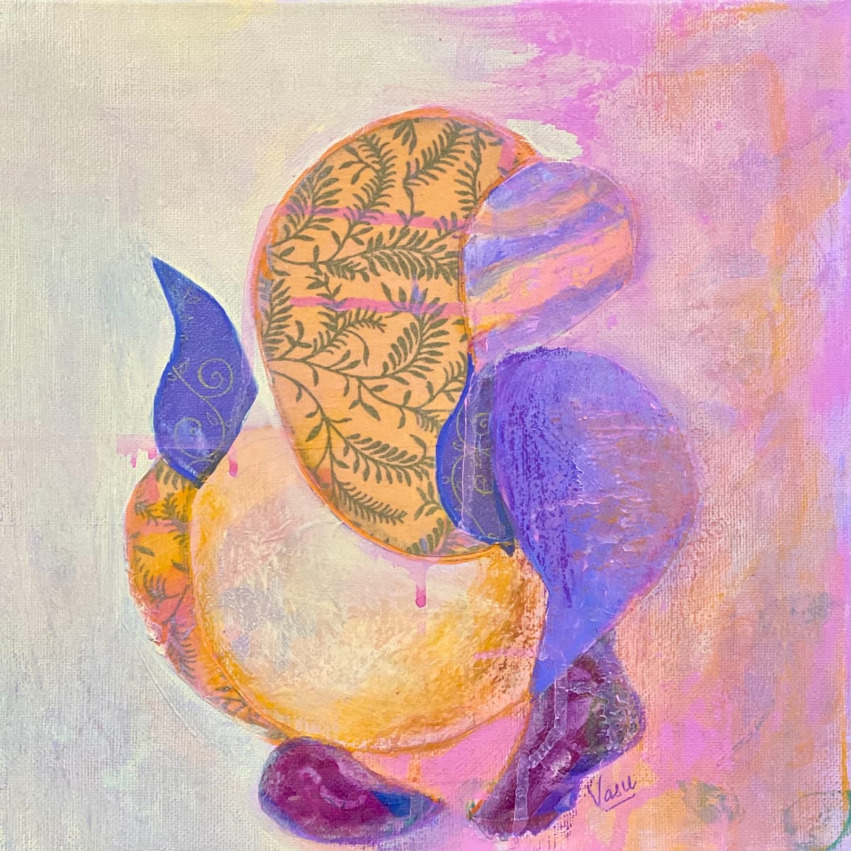 Abstract, Mixed media Ganesha by Vasu Tolia  Image: Orange and pink ganesha 