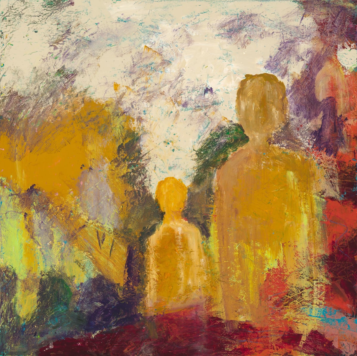 Quest by Vasu Tolia  Image: An abstract figure painting showing an adult and child