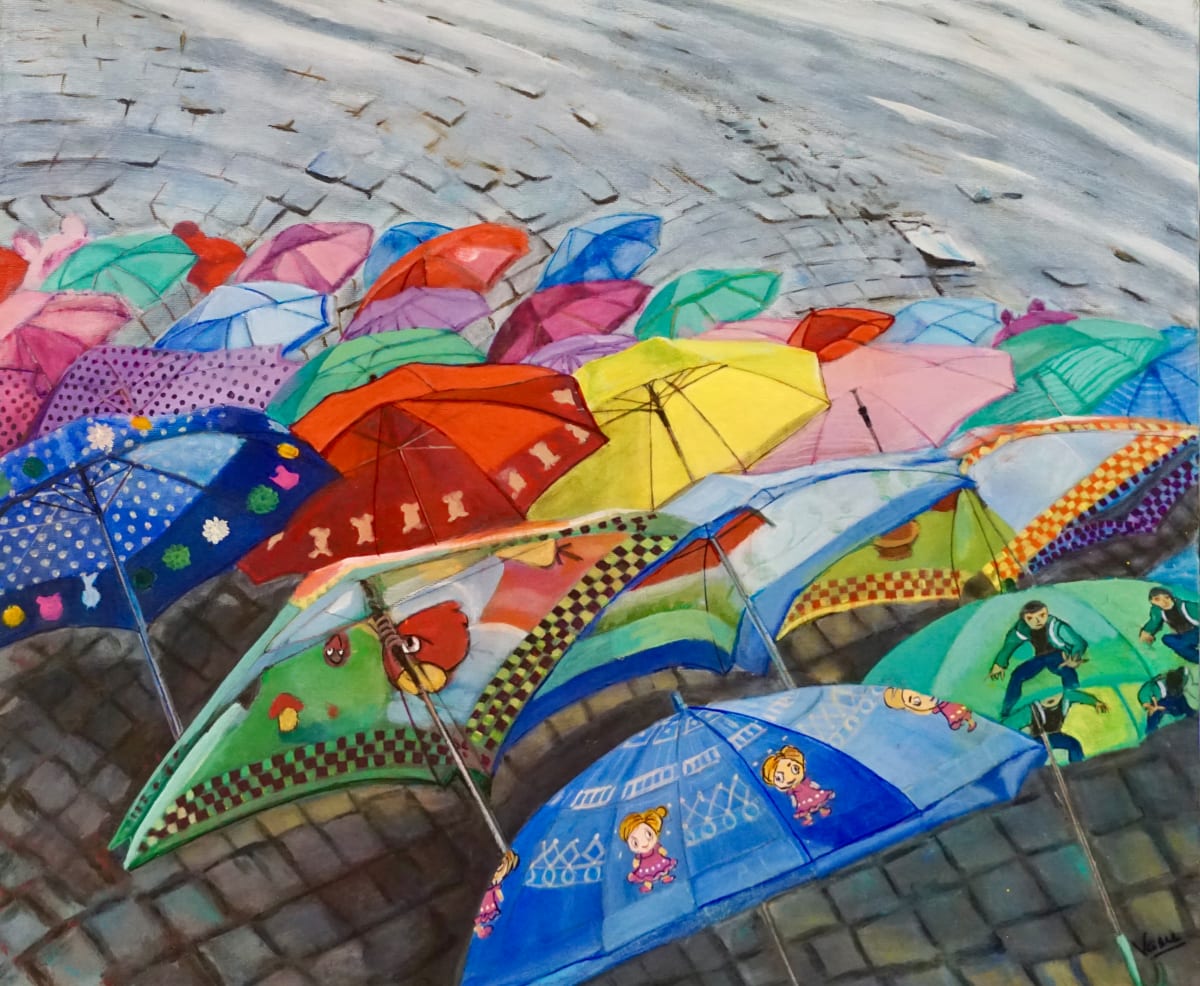 Umbrellas on the beach/Rain in the forecast by Vasu Tolia 