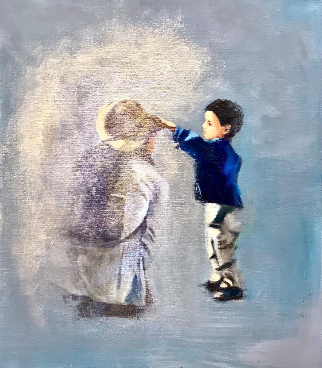 saw grandma in my dream  Image: A surreal scene with a bright little boy in focus and a woman sitting is blurred and indistinct. 