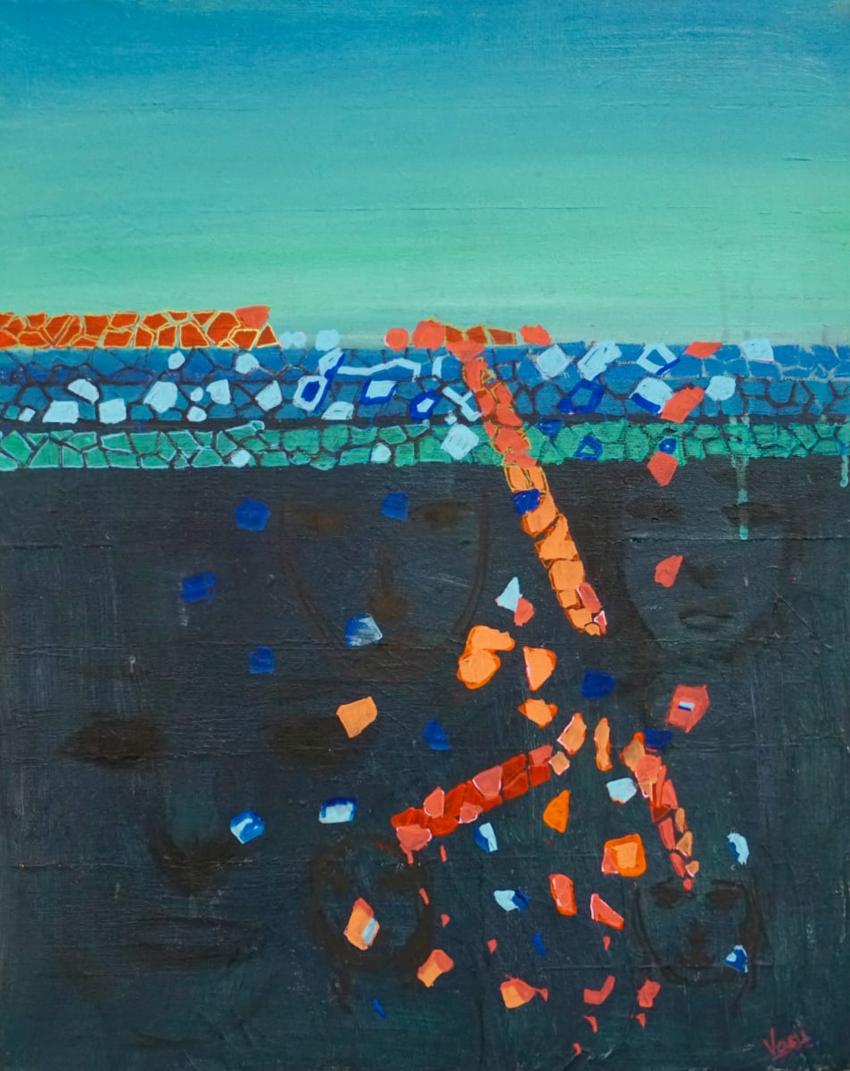 Silent voices by Vasu Tolia  Image: A painting depicting unheard voices that speak silently about what they are enduring as with human trafficking. They are being liberated by breaking through walls; of traditions, impositions by the society and/or abuse of any kind.