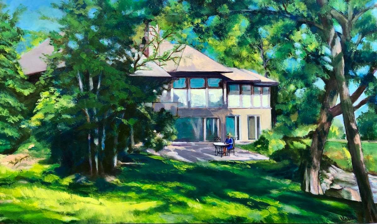 Time out by Dr. Vasundhara (Vasu) Tolia  Image: A woman sitting in her backyard peacefully, as if taking time out from her chores to meditate or just relax