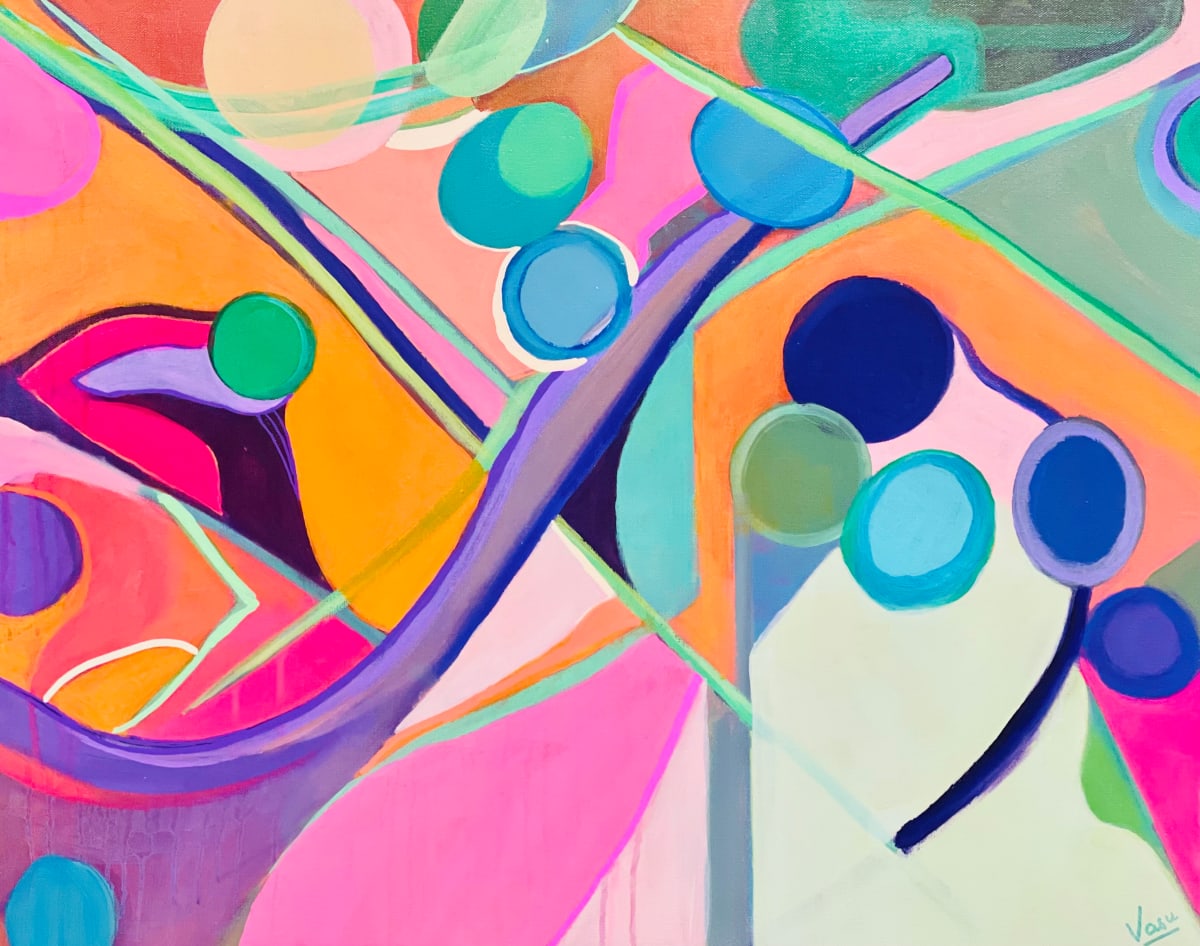 Vibrant by Vasu Tolia  Image: This bright artwork with lines, shapes and rich colors speaks volumes to depict energy, happiness and high-spiritedness of mind. It sparkles with vitality and exudes vibrancy.
