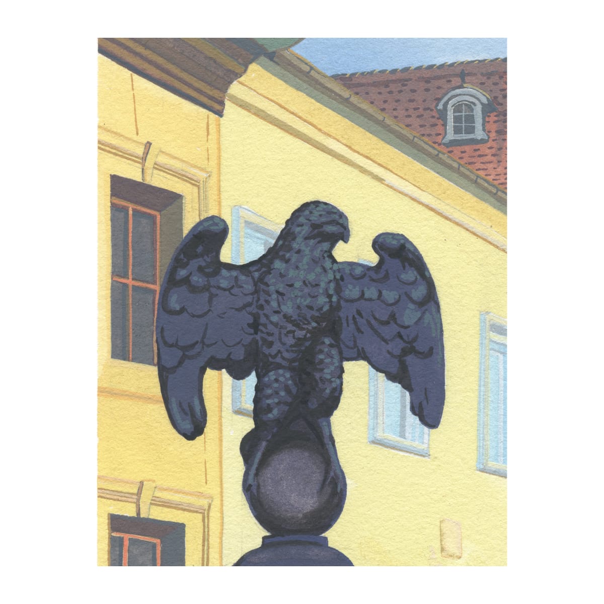 Alighting in the morning, Bamberg Eagle, Germany (sale) by MaryEllen Hackett  Image: Scan of painting. 4.5x3.5'