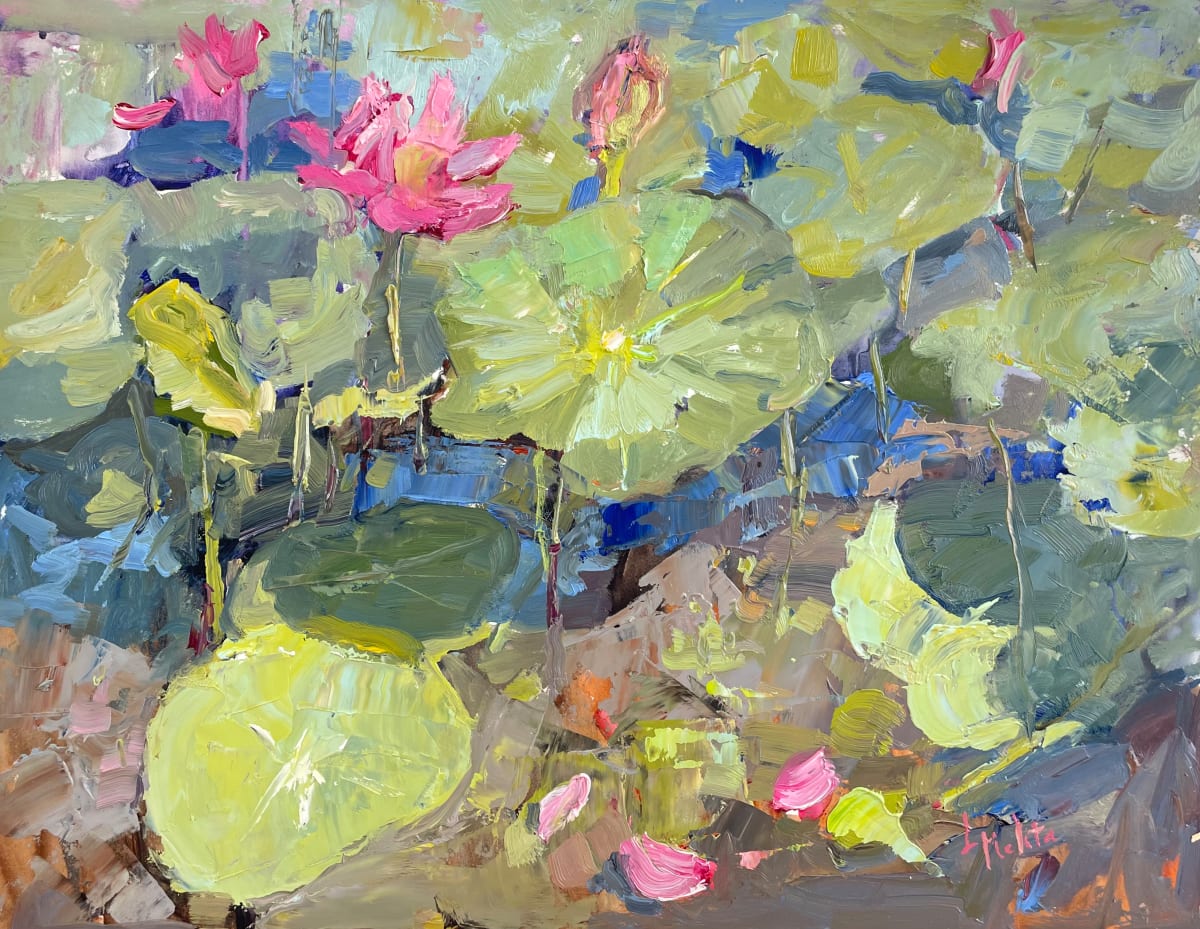 The Lotus Pond by Lynn Mehta  Image: The Lotus Pond, 11" x 14"