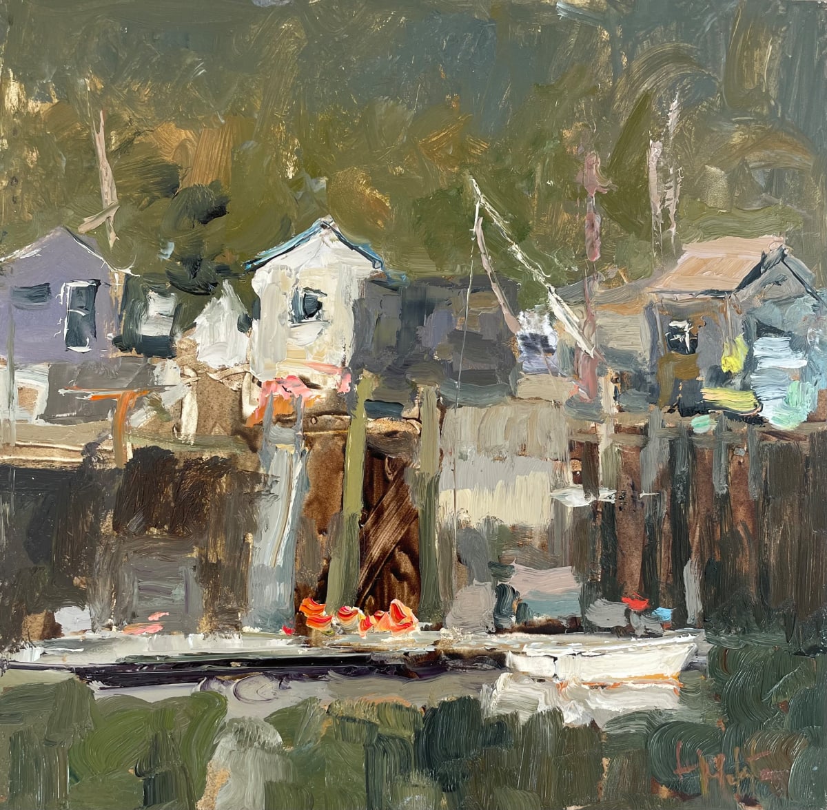 Harbor at Low Tide by Lynn Mehta  Image: Harbor at Low Tide,  8" x 8"