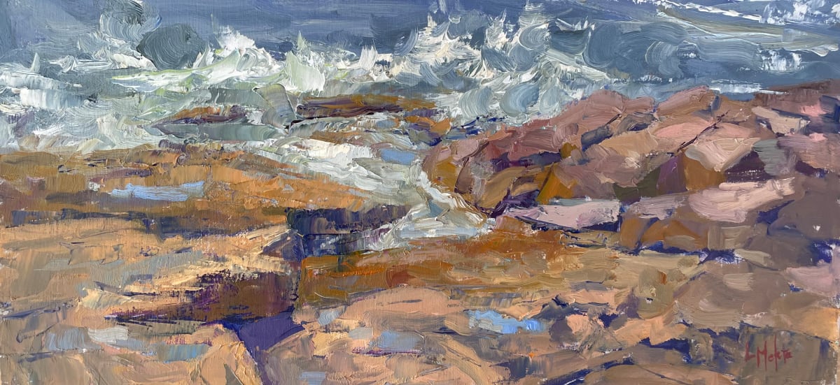 Rocks and Ebbing Tide by Lynn Mehta  Image: Rocks and Ebbing Tide, 8" x 16"