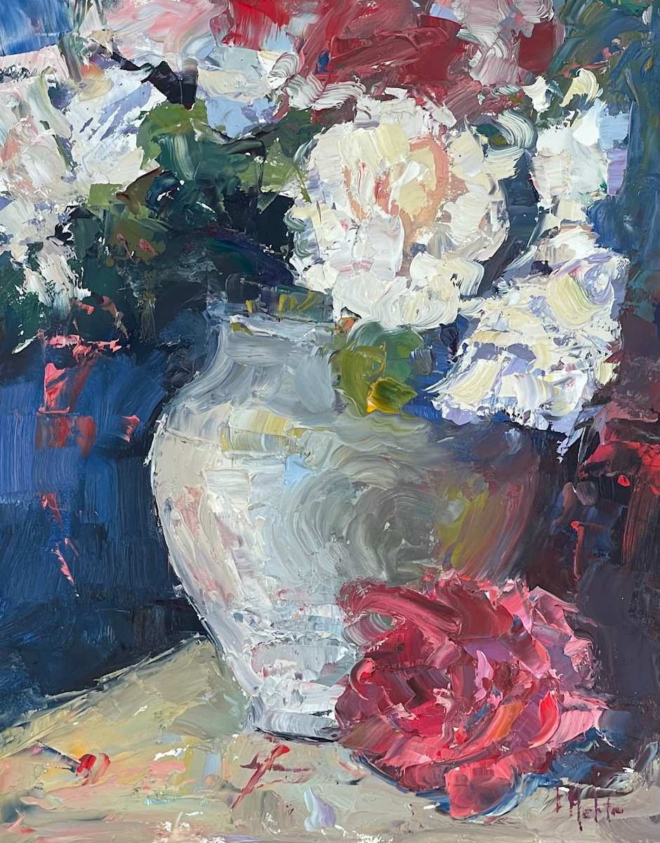 Roses in an Earthen Jar by Lynn Mehta, Image 1.