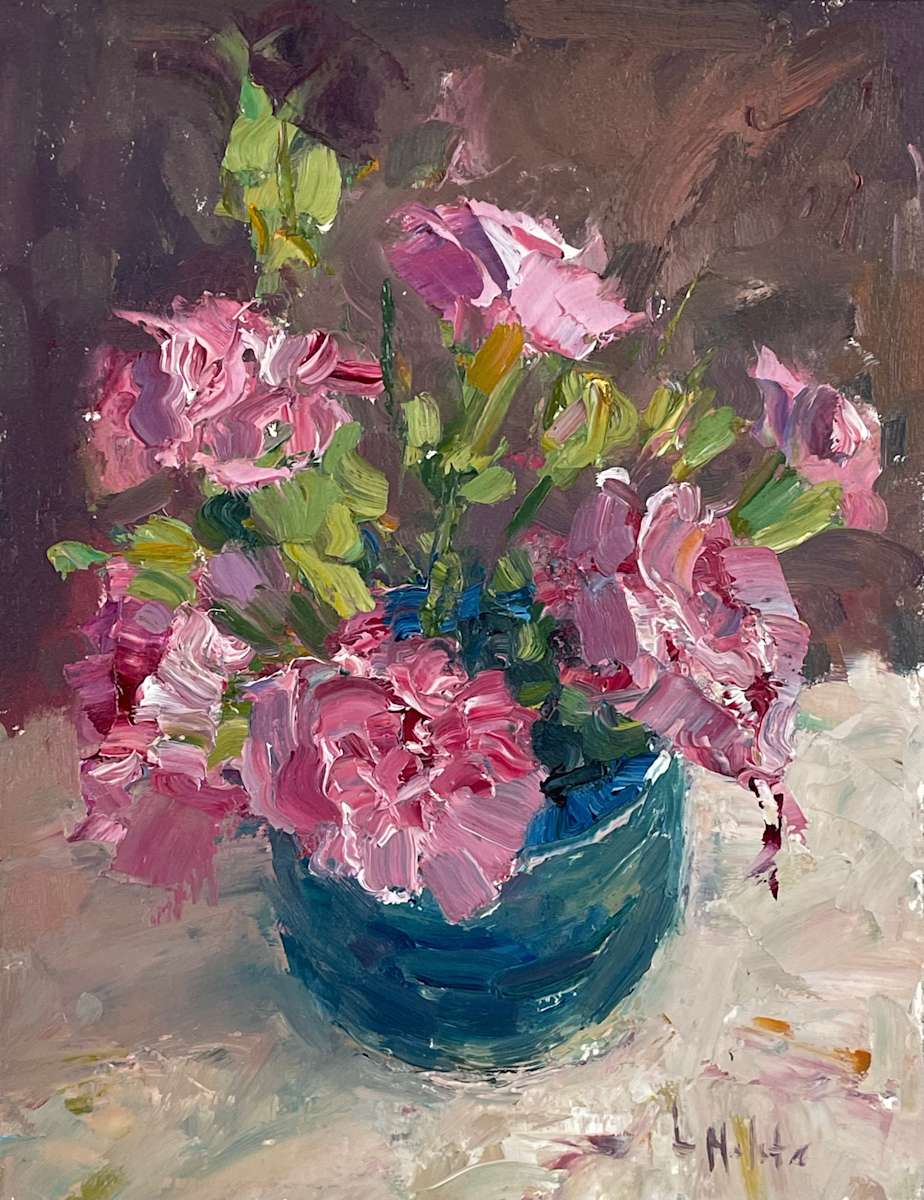 Carnations in a Ceramic Cup by Lynn Mehta, Image 1.