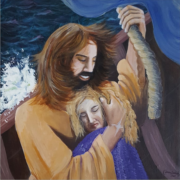 Emmanuel in My Boat -Small by Donna Gonzalez  Image: Prophetic commissioned piece based upon my pastor's sermon