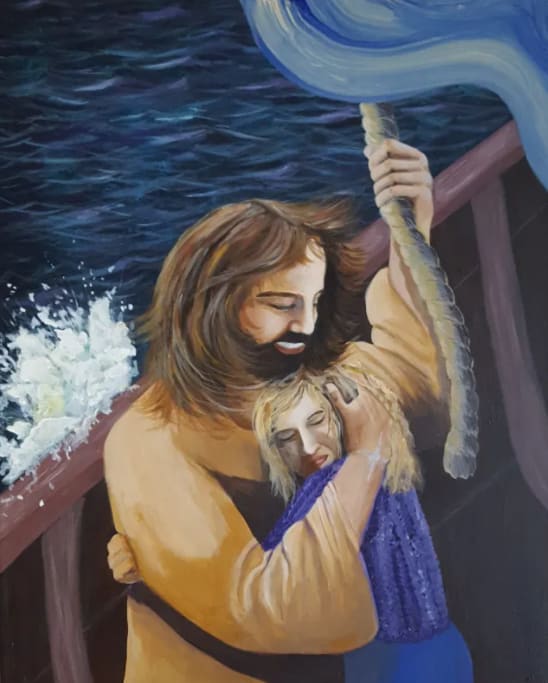 Emmanuel in My Boat by Donna Gonzalez  Image: A commissioned prophetic artwork. 