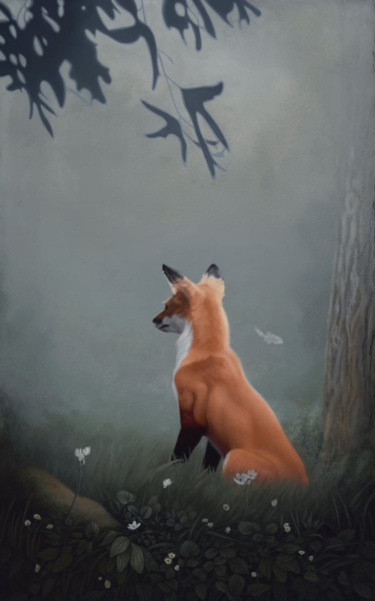 Fox with White Flowers 