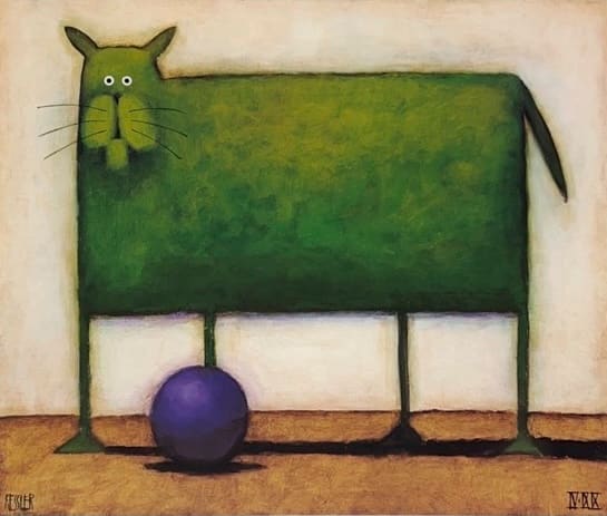 Green Cat with Ball by Daniel Patrick Kessler 