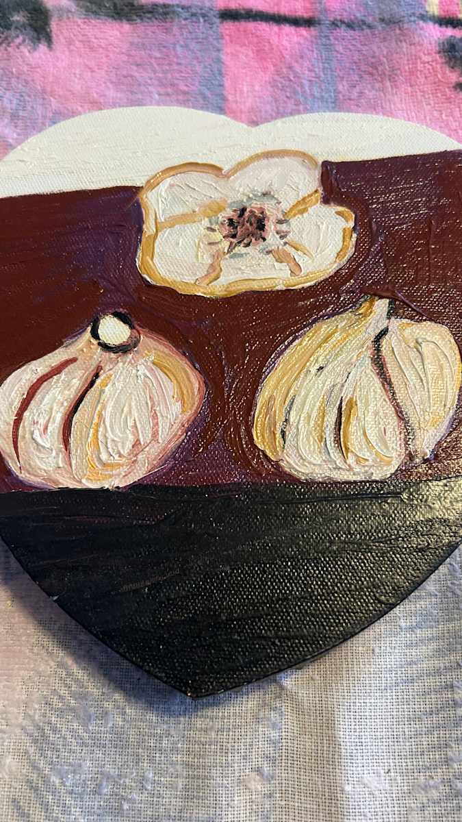 Garlic love by Janet Borders  Image: Painted like a few heart canvas with garlics 
