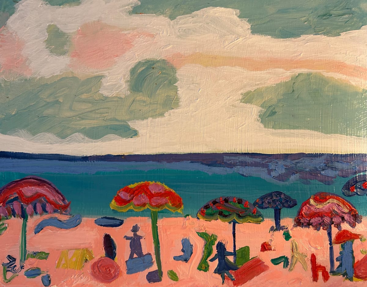Pink sand beach by Janet Borders  Image: Pink sand beach and umbrellas 