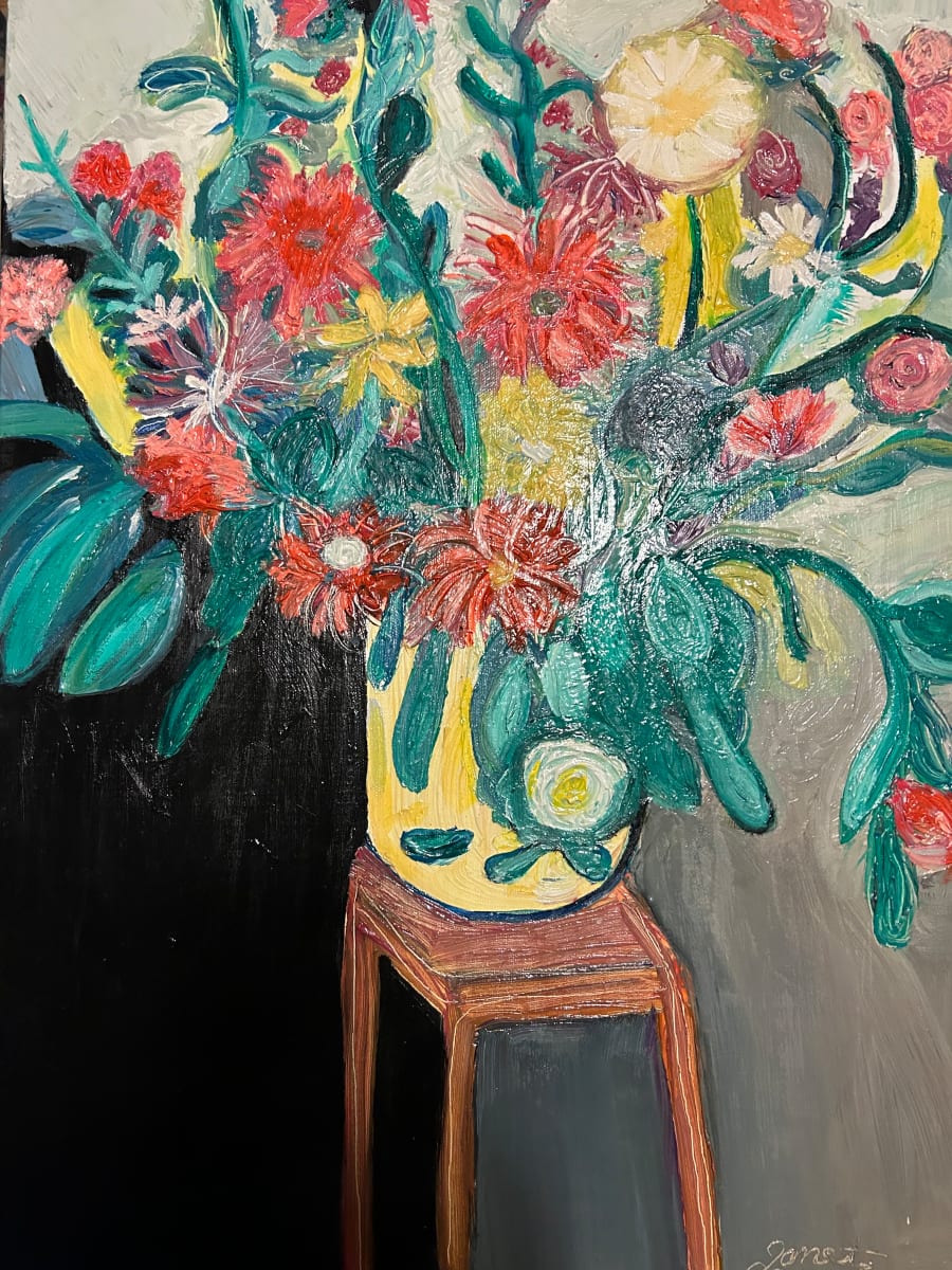 Flowers on a stool by Janet Borders  Image: Painted these on 2020 