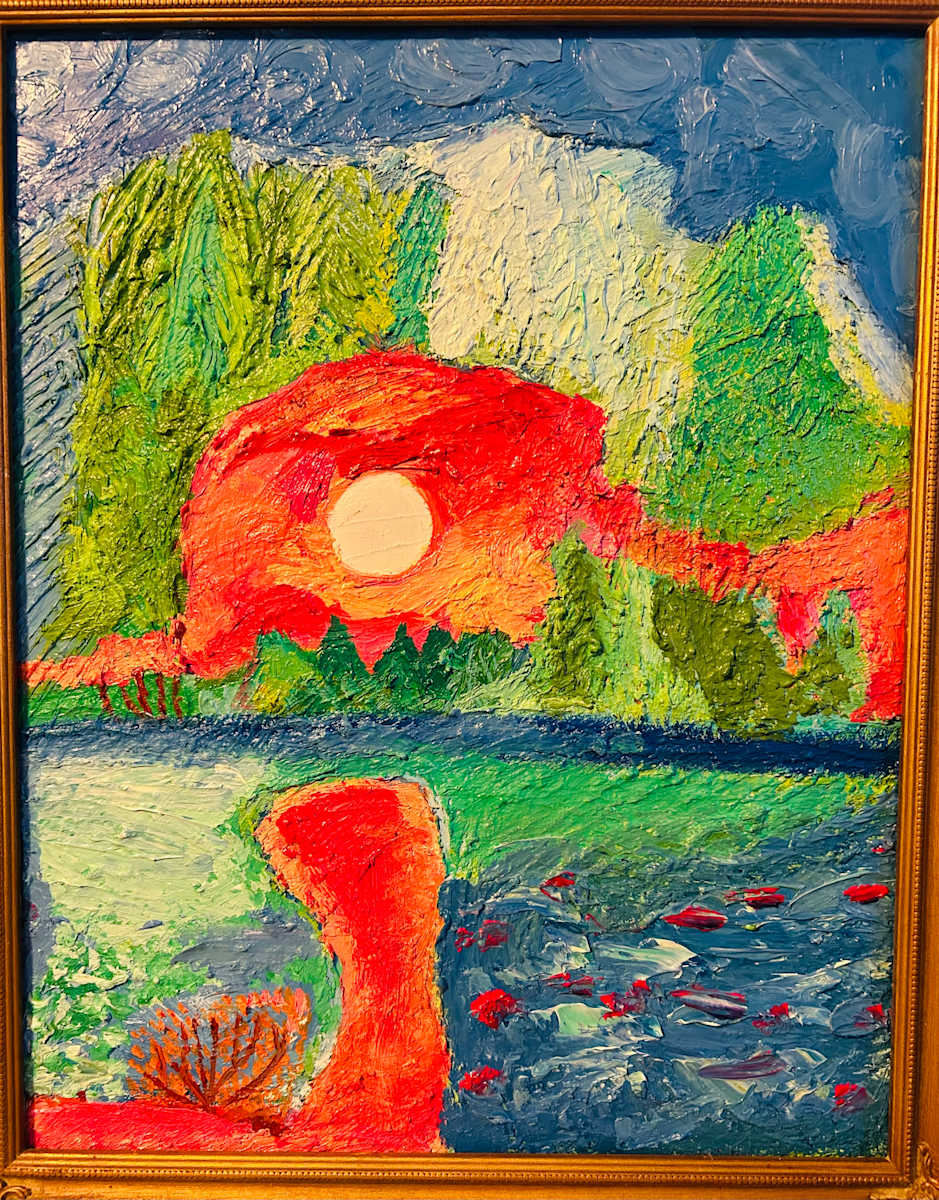 Delta Day Dreams by Janet Borders  Image: Very thick painting of an ocean scene that I tried to portray trees in the back in the background but it got so thick painted in the summer 2024 