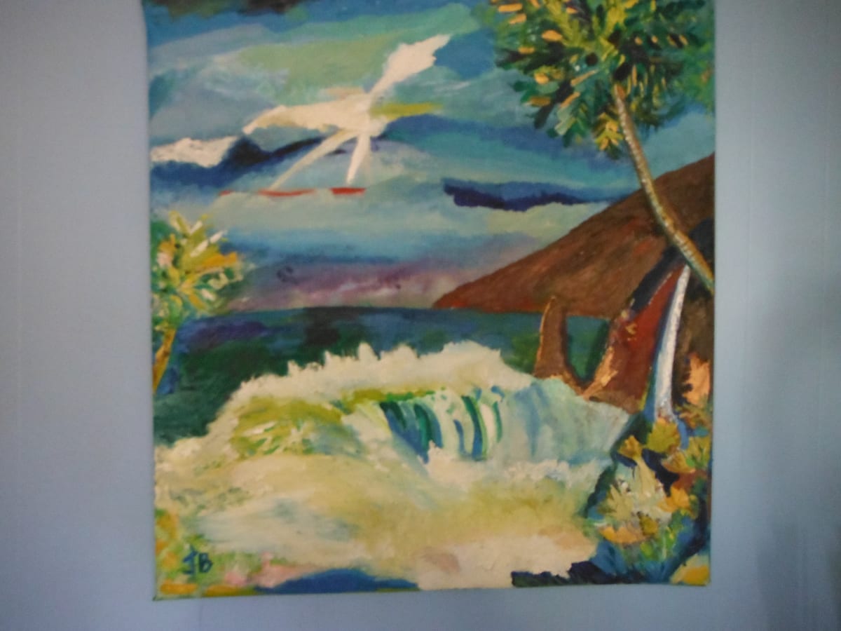 7 Sea Falls by Janet Borders  Image: My own oasis, this the thought of what I had when I was a kid, I lived in Puerto Rico on a tropical island far from anyone else.  I have aways been cautious of wild life, the environment and I have lived my life thinking about how my art can make a difference.  