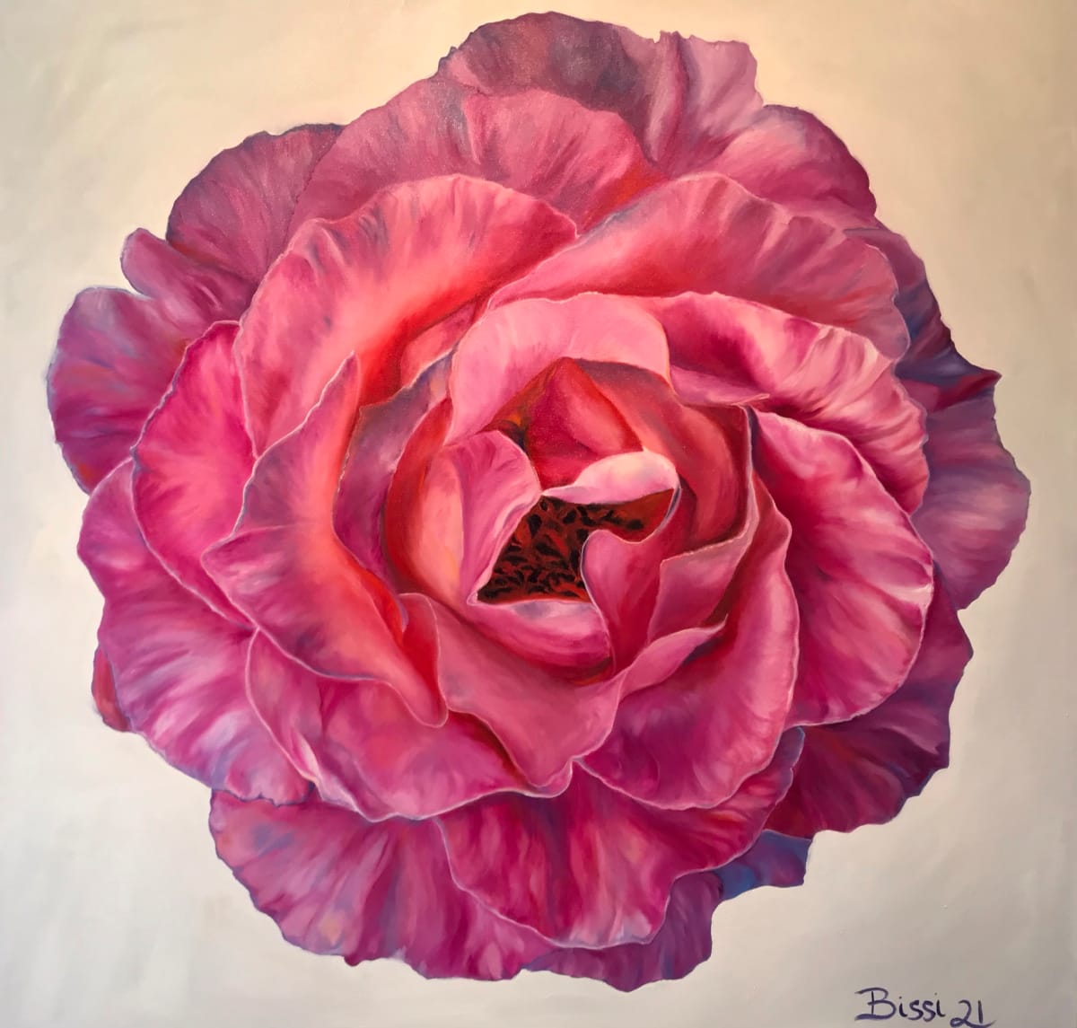 Pink Rose by Rebecca Bissi  Image: Part of a series of four roses using the same reference photograph.