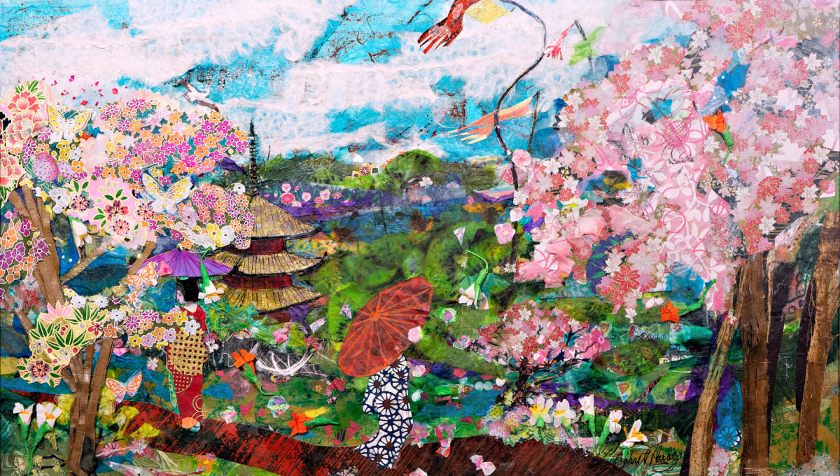 Cherry Blossoms on Temple Grounds by Caroline Hardy 