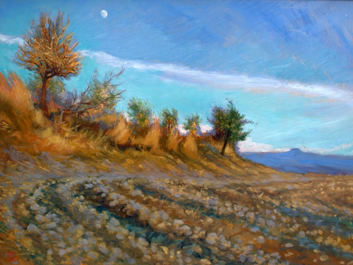 Moon over Pienza, Italy by Rebecca King Hawkinson 