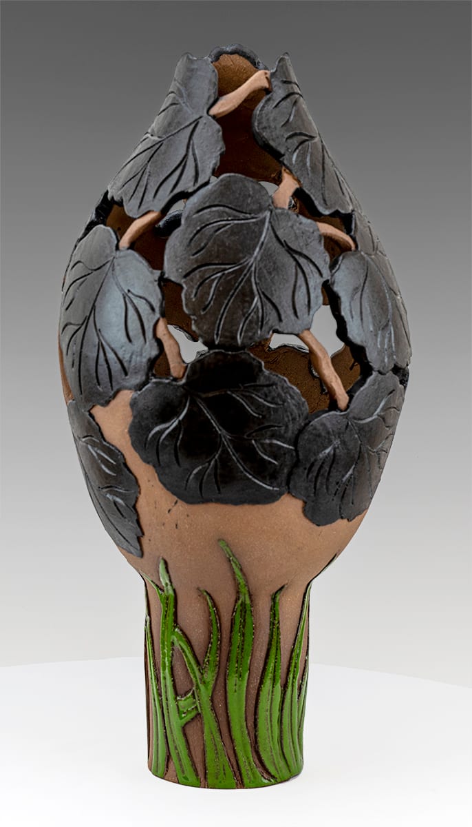 Black Leaves on Brown Vessel by Linda Kliewer, Image 3.