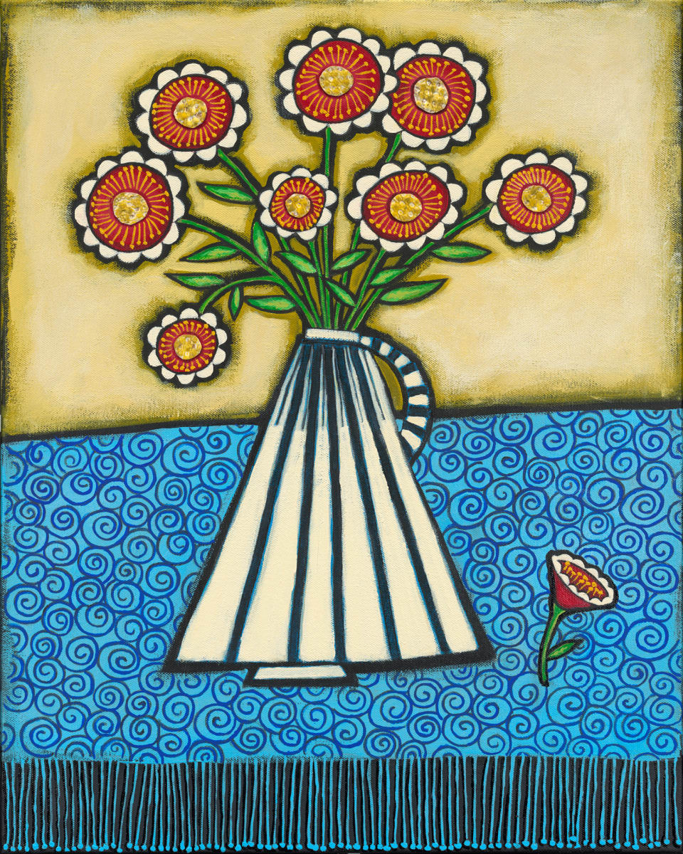 Red Flowers and Curly Q's by Joyce Wynes 