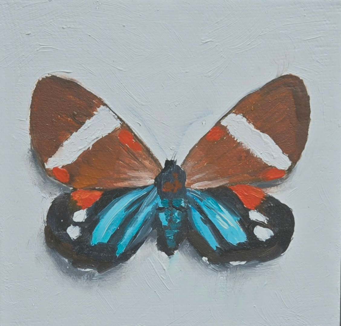Mini Cad Red by Catherine Mills  Image: Small original oil painting, 4 x 4 inches, canvas wrapped on gallery wood panel