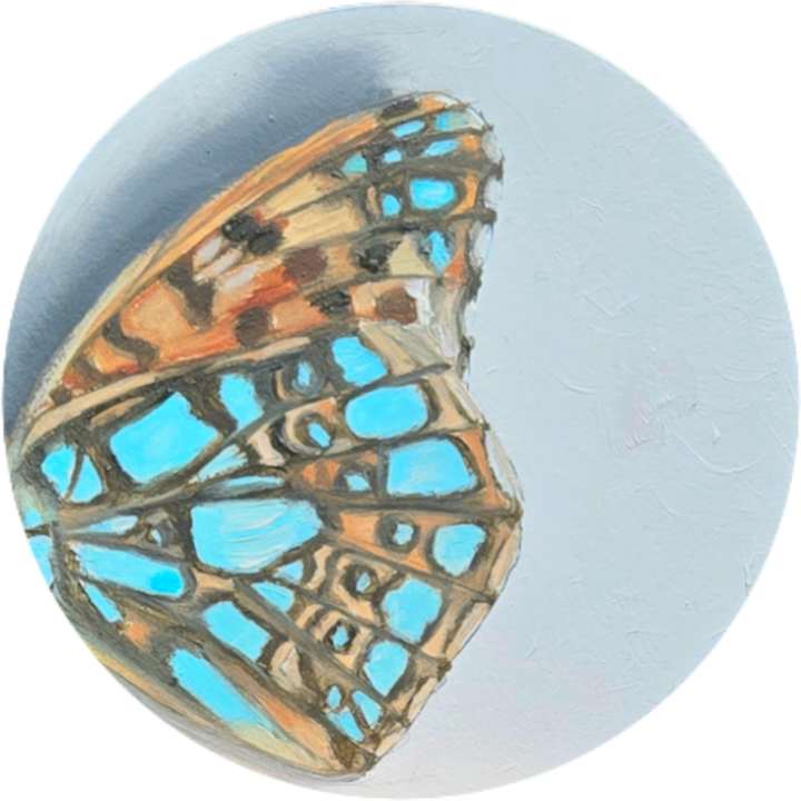 Mini Malachite by Catherine Mills  Image: Small original oil  painting on round aluminum panel, 4 x 4 inches