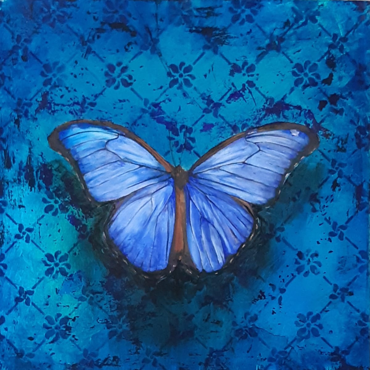 Blue  Image: oil and iridescent metal leaf on wood panel