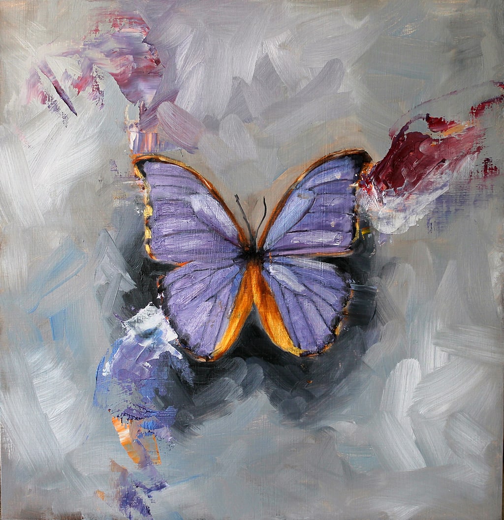 Blue Morpho  Image: Blue Morpho, oil on wood panel, 12 x 12 inches