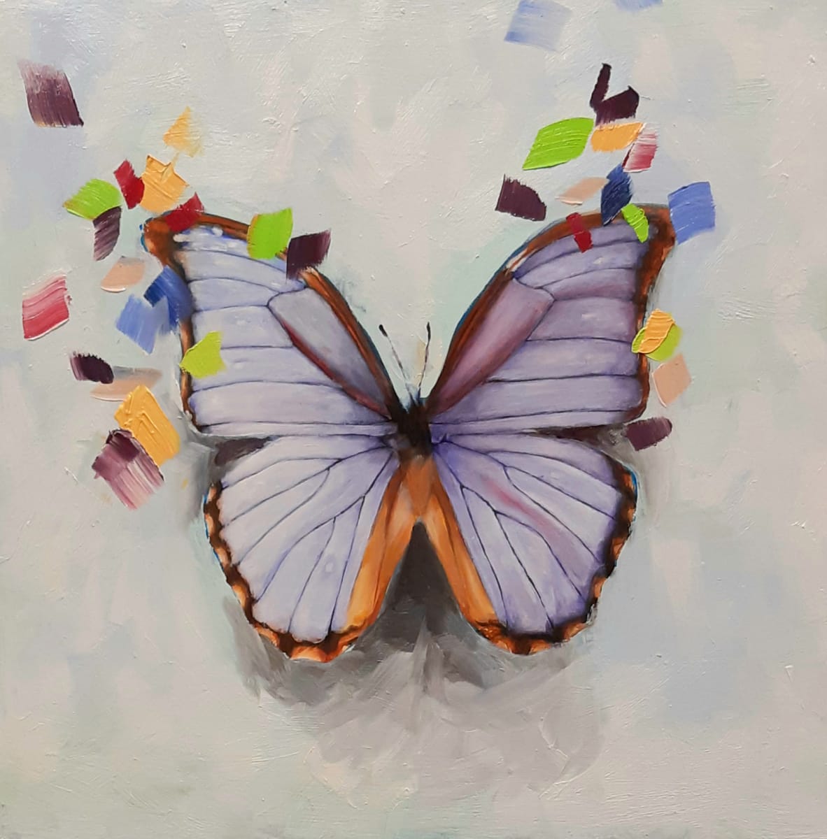 Blue Torpor by Catherine Mills  Image:  Blue Morpho, oil painting on gallery wood panel, 12 x 12 inches