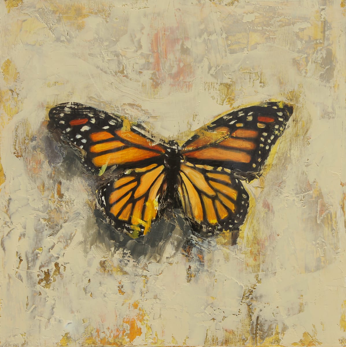 Distressed Monarch by Catherine Mills  Image: Distressed Monarch, oil on gallery wood panel, 10 x 10 inches