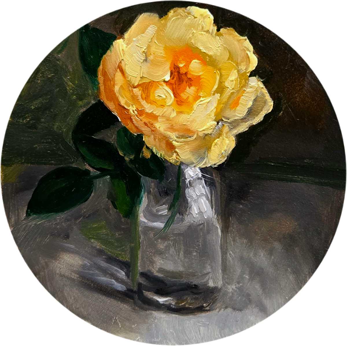 Single Yellow by Catherine Mills  Image: Single Yellow, oil on aluminum panel, 4 x 4 inches