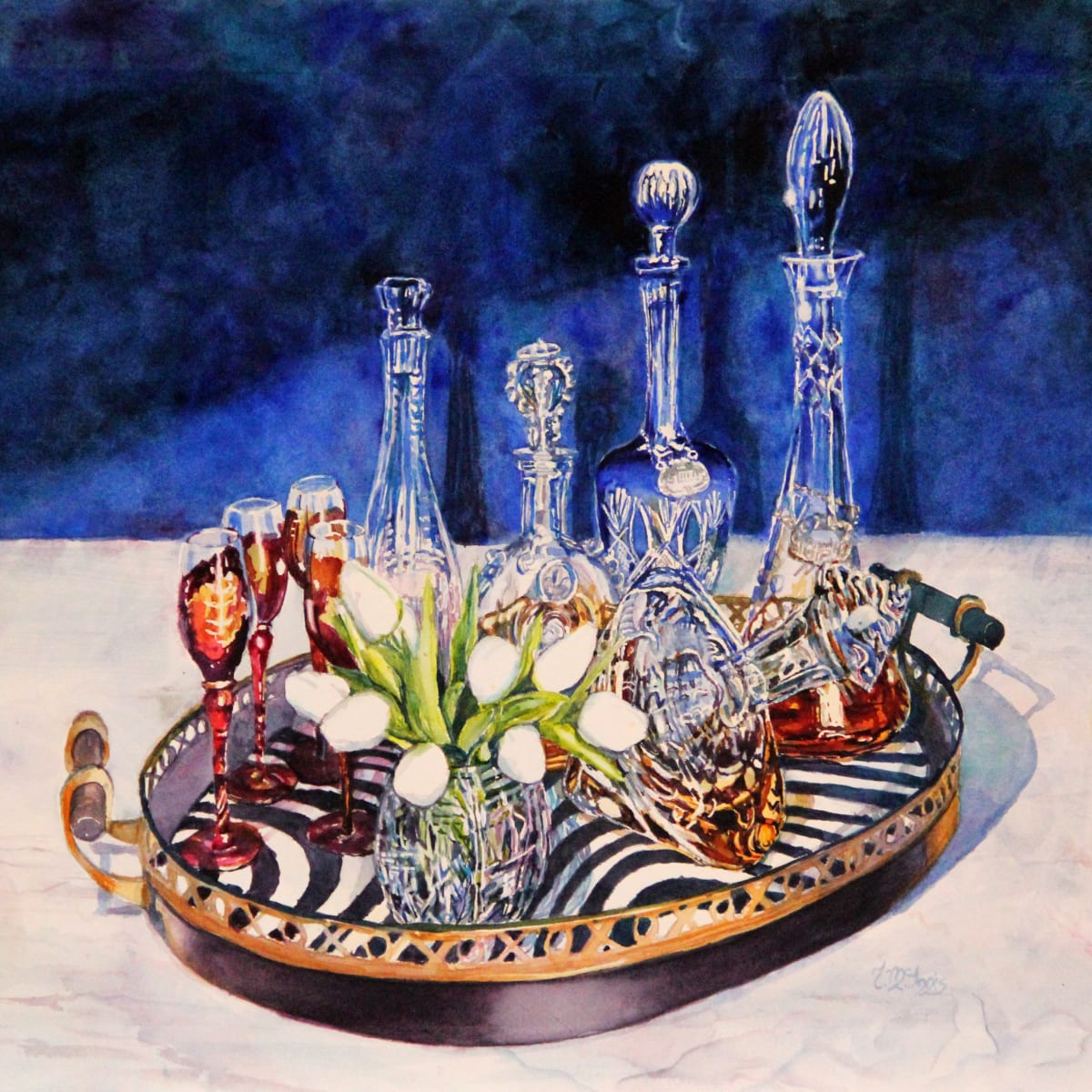 Decanting Zebra  Image: Collection of Glass decanters welcoming guests.