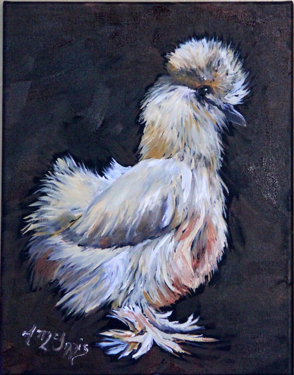 Silky Rooster  Image: Top Hat Silky likes to keep her feet dry, good thing because white feathers show dirt.