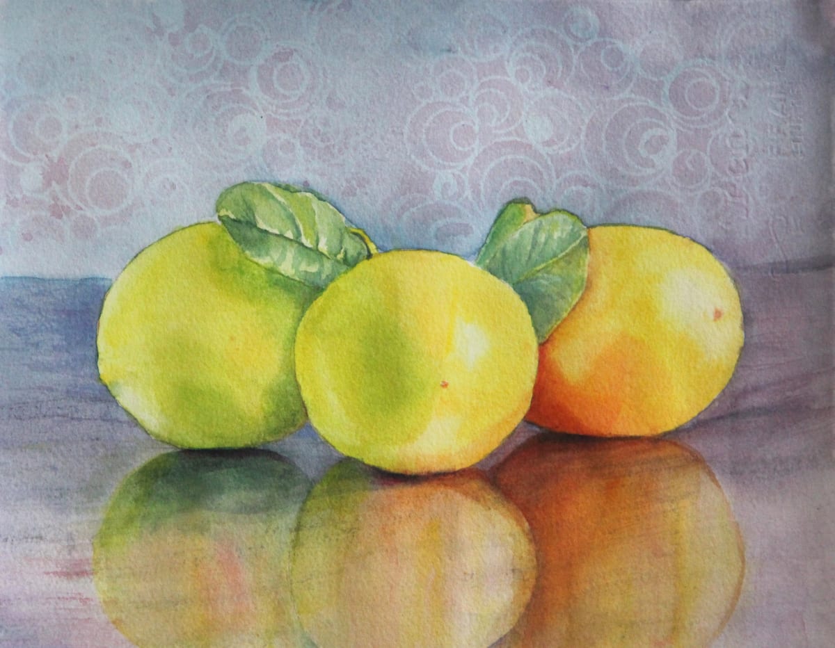 Lemons Three by Theresia McInnis  Image: Three Meyer Lemons fresh from the tree.