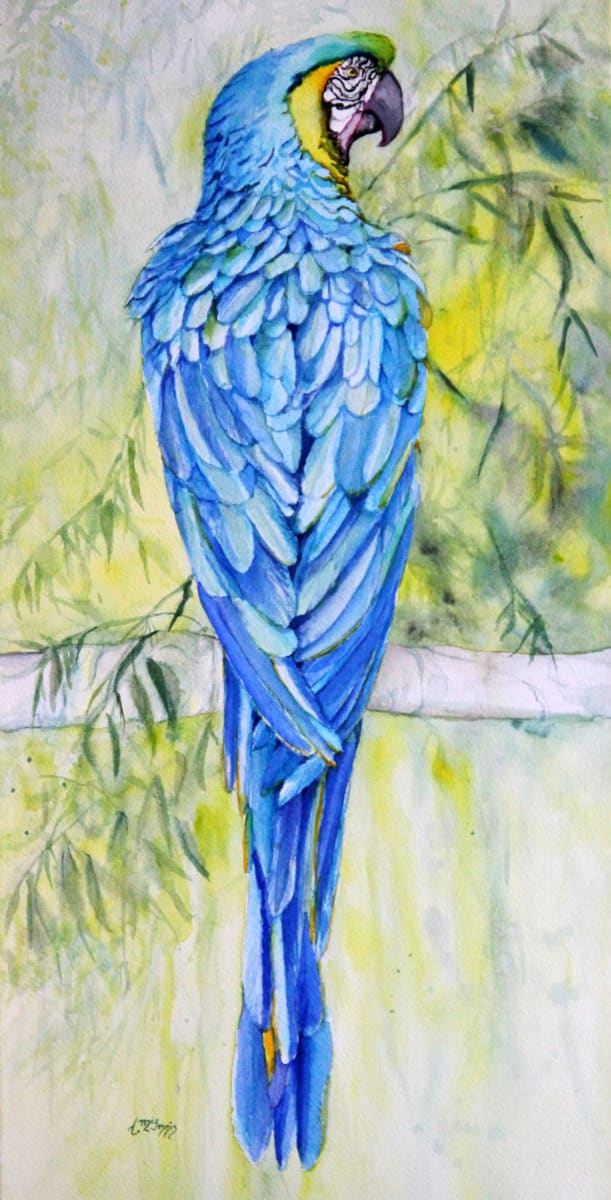 Parrot Azure Plumage Serinade by Theresia McInnis  Image:  "Azure Plumage Serenade: The Melodic Majesty of Blue Parrots"