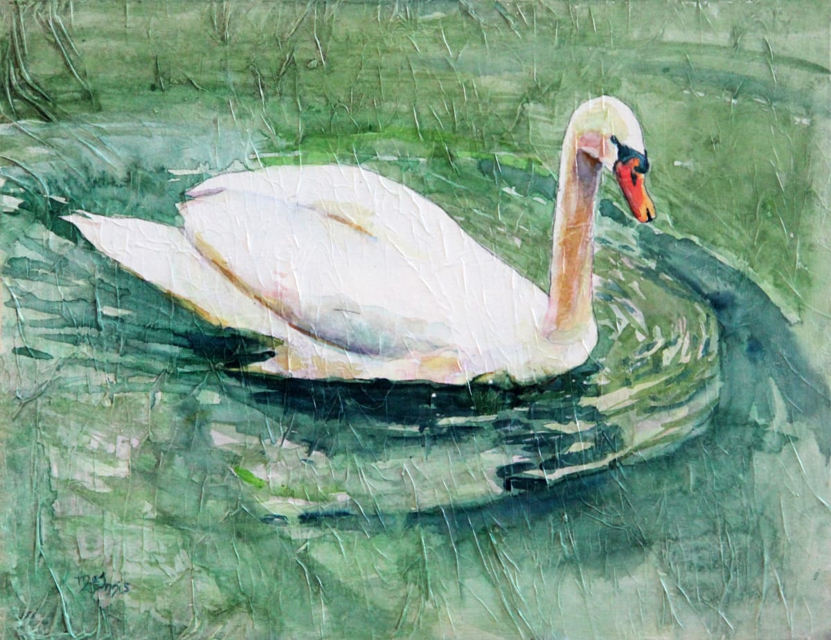 Swan on the Sein by Theresia McInnis  Image: He came right up to the boat expecting to be tossed a crumb for his efforts.