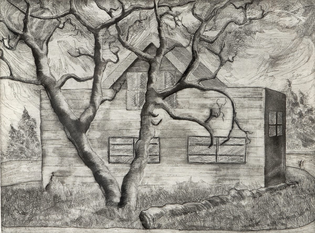 Studio: Ray's Farm by Bruce Cull  Image: This is an etching in which I used techniques such as aquatint, hard ground etching and soft ground etching. It is of a house near Sturgeon Falls. Unfortunately it no longer exists. It burnt to the ground some years ago.