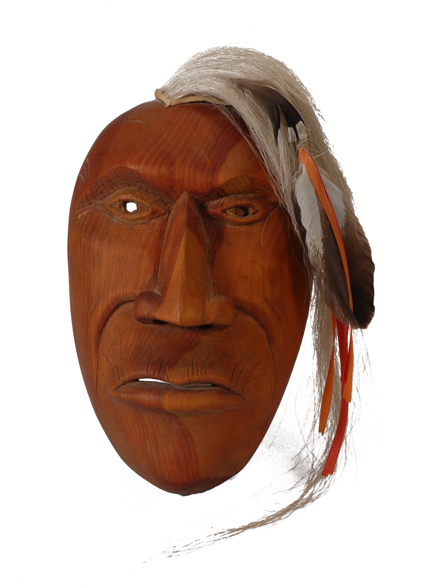 Untitled (Orange Mask with Feathers) by Six Nations Reserve 