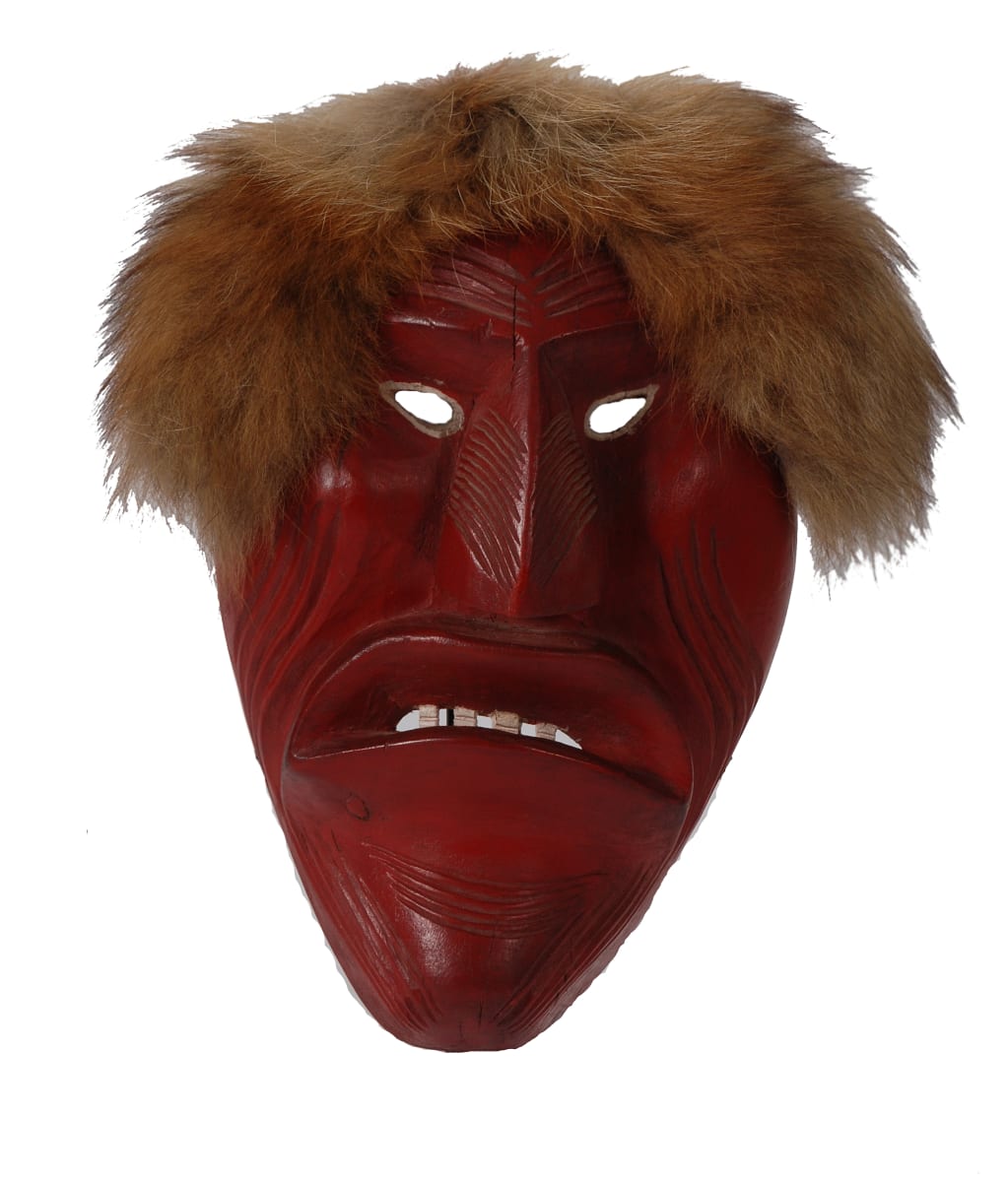 Untitled (Red Mask with Fur) by Six Nations Reserve 