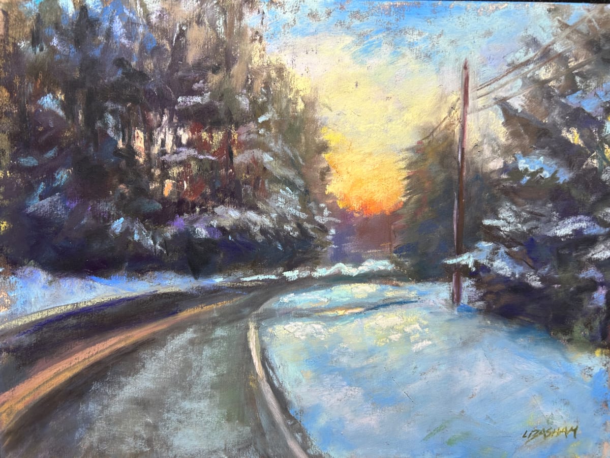 Winter Road at Sunset by Laurie Basham 