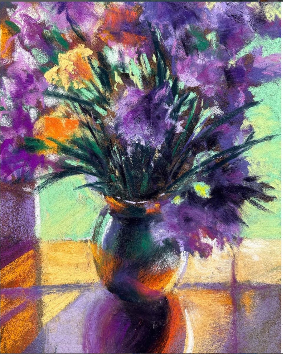 Irises in Purple and Orange by Laurie Basham, Image 1.