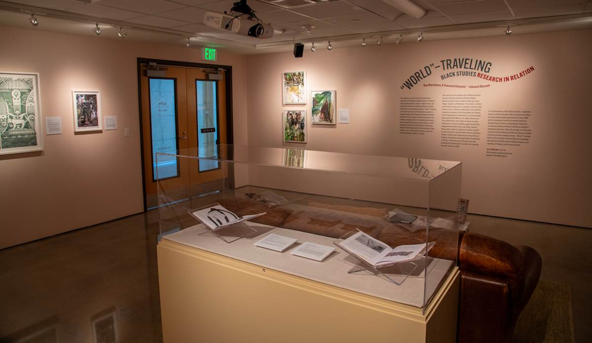 “World”-Traveling: Black Studies Research in Relation, installation view. Idea Lab, Art Galleries at Black Studies, The University of Texas at Austin, August 29 – December 6, 2025. Photo: Mark Doroba.
